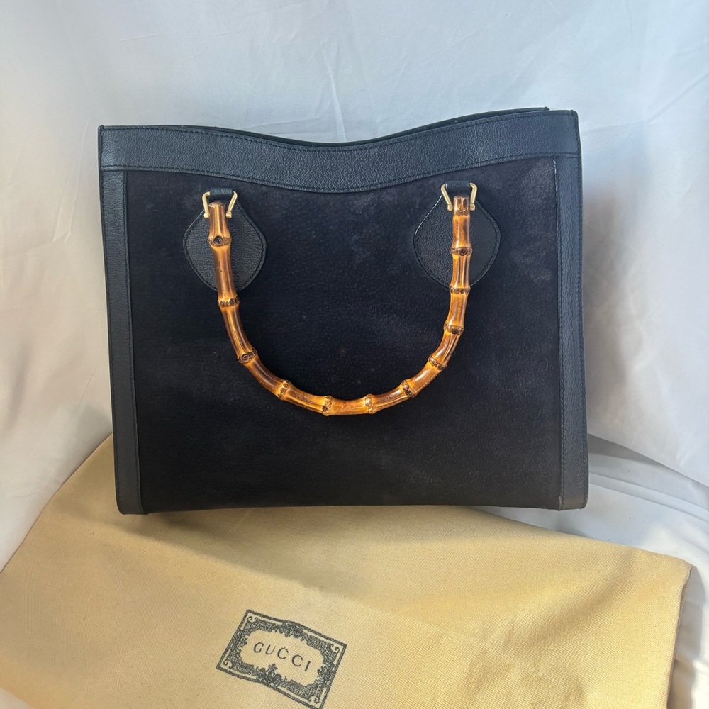 Gucci Diana Tote Bamboo Handle Navy Suede Vintage